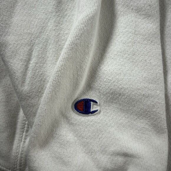 Vintage Champion Reverse Weave Hoodie Men’s Large White Blue Spell Out Y2K - Picture 8 of 10